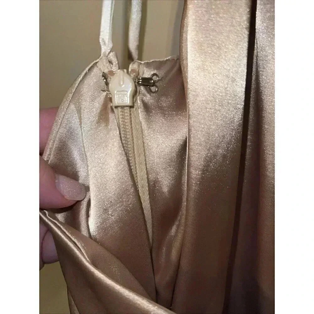 Vintage Y2K Jessica McClintock Ruffle Halter Dress Champagne Gold Women Size 10 - Picture 5 of 6